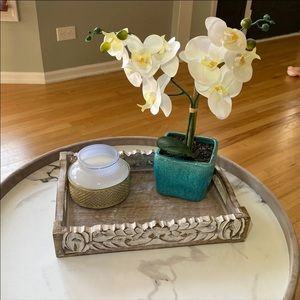 Wood tray rustic farmhouse home decor with candle